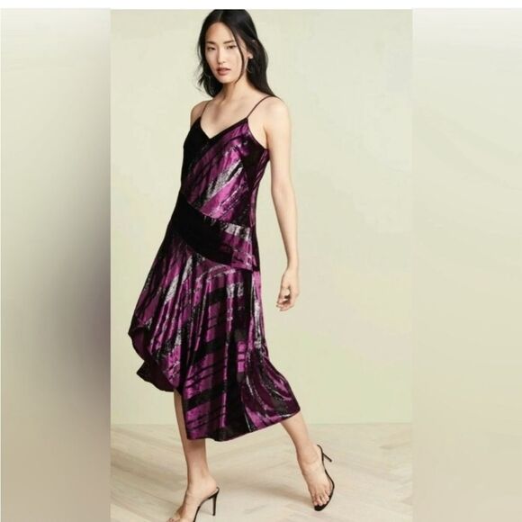 PARKER Selma V-neck Velvet Metallic Dress Cordovan Size 00 - Picture 7 of 14